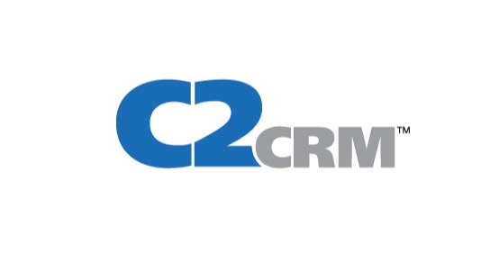 spelling of product name in a logo of c2crm in blue