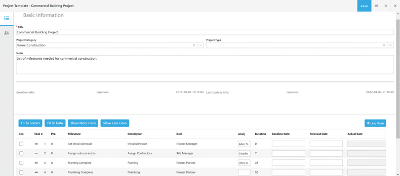 project management screenshot for services industry