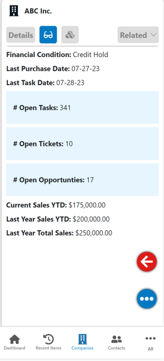 Image of Customer's KPI Transitional Data on a CRM form