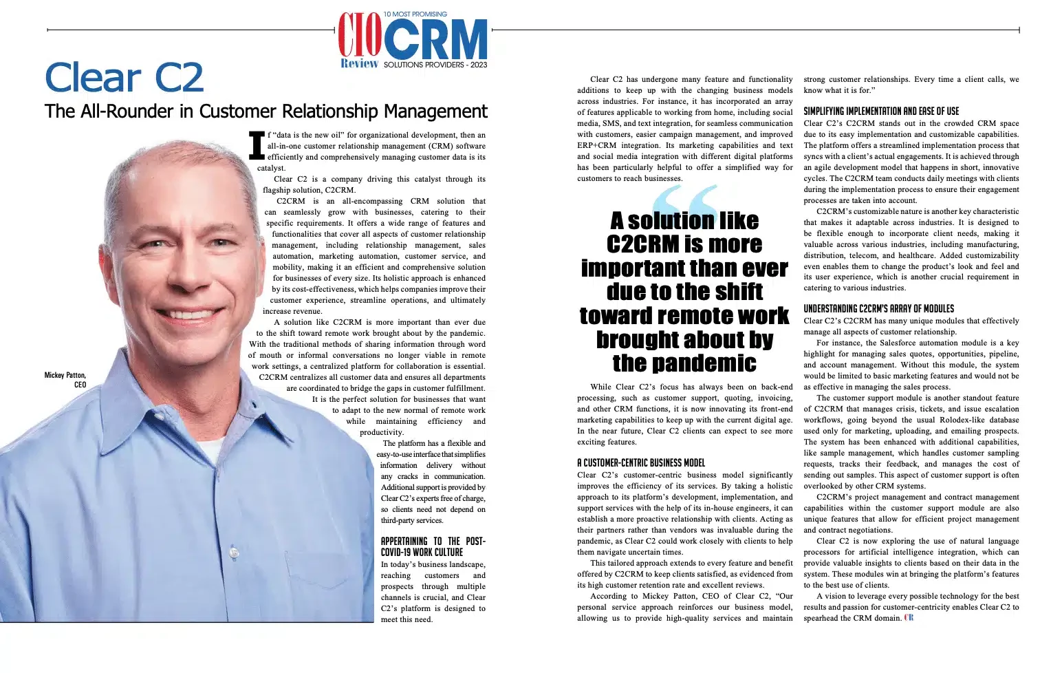 cioreview-article-top-crm-2023 cio article with photo mickey patton